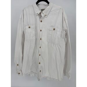 Duluth Trading Co Mens 3XL Tall White Cotton Twill Long Sleeve Button Down Shirt